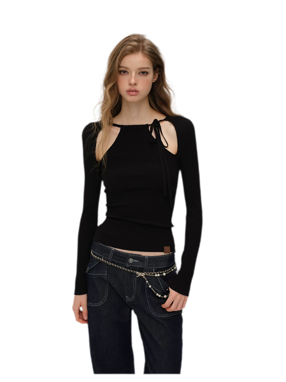 Ribbed Cutout Adjustable-Strap Knit Top