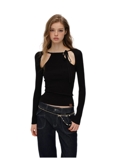 Ribbed Cutout Adjustable-Strap Knit Top