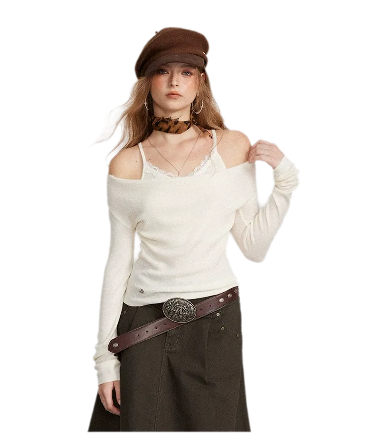 Draped Lace Trim Knit Top