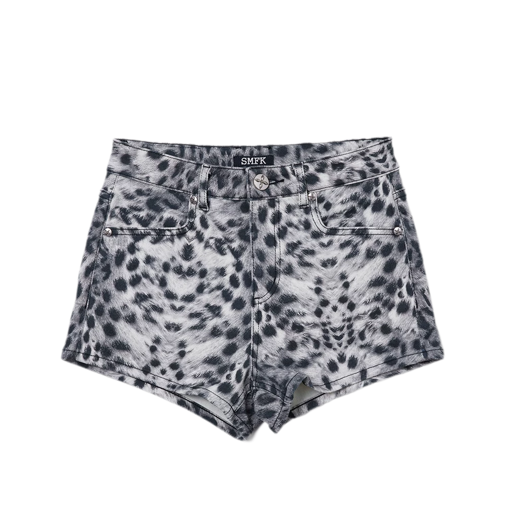 High Waist Denim Shorts with Leopard/Snake Print