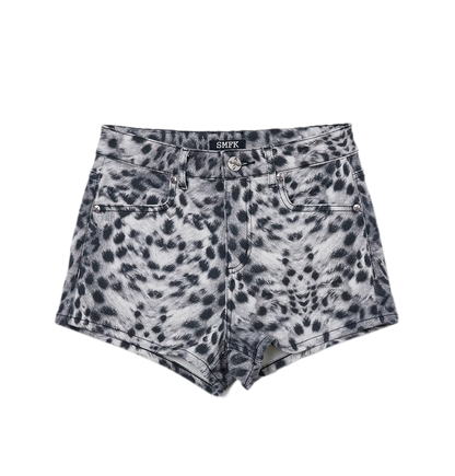 High Waist Denim Shorts with Leopard/Snake Print
