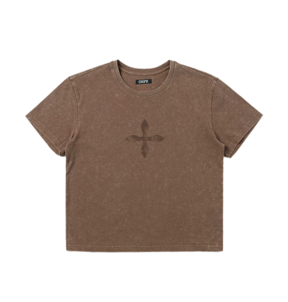 Vintage Washed Cross Embroidered Tee