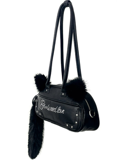 Bolso de mano de piel sintética con pompón de pedrería