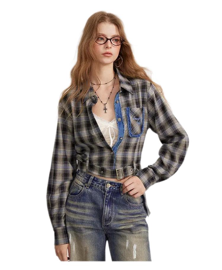 Fringe Plaid Cropped Shirt Jacket
