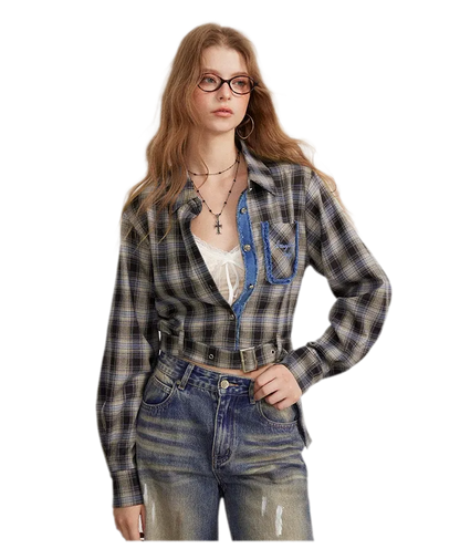 Fringe Plaid Cropped Shirt Jacket
