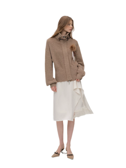 Waffle Knit Toggle Collar Cardigan