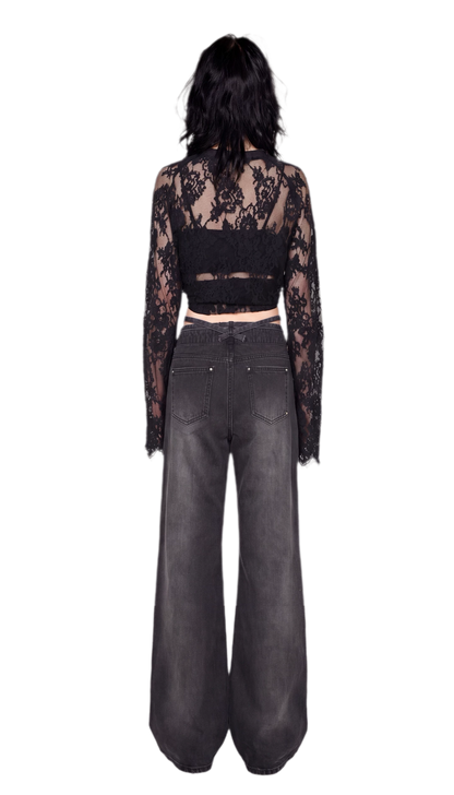 Rhinestone Micro-Flare Cotton Jeans
