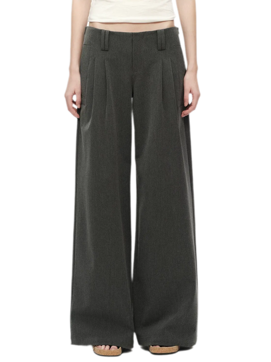Gray Wide Leg Suit Pants