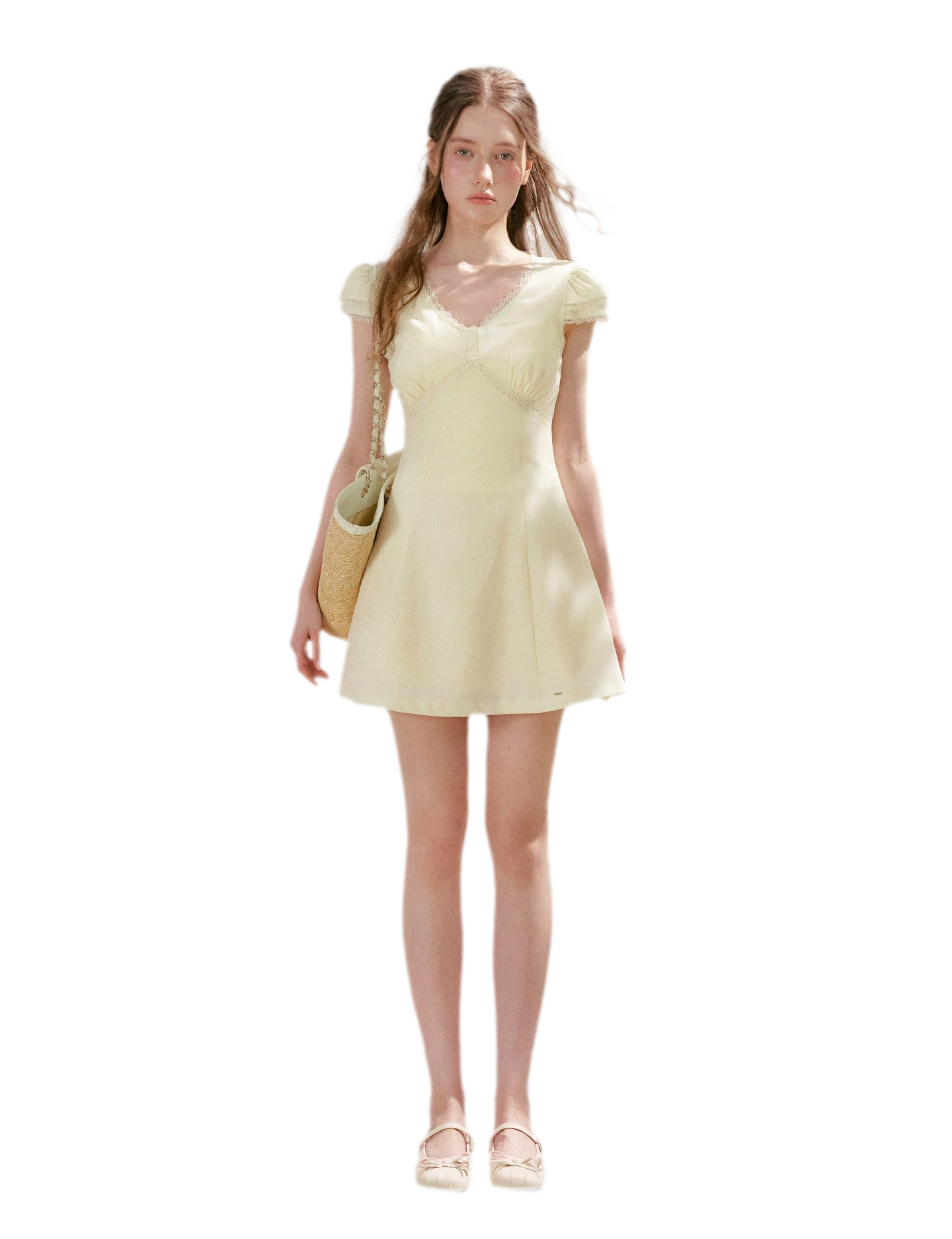 Lace V-Neck Short Sleeve A-Line Dress
