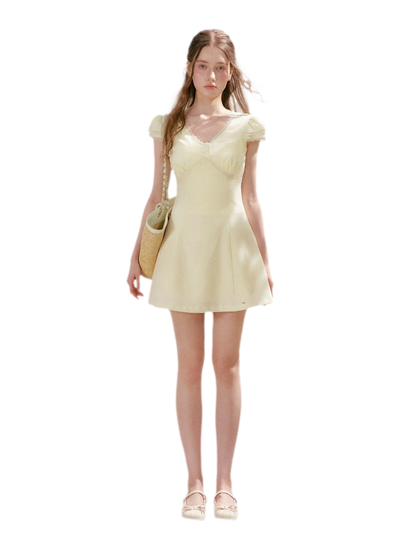Lace V-Neck Short Sleeve A-Line Dress
