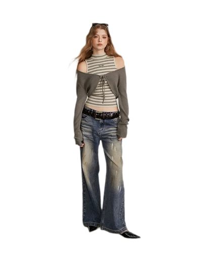Contrast Stripe Knit Vest Set