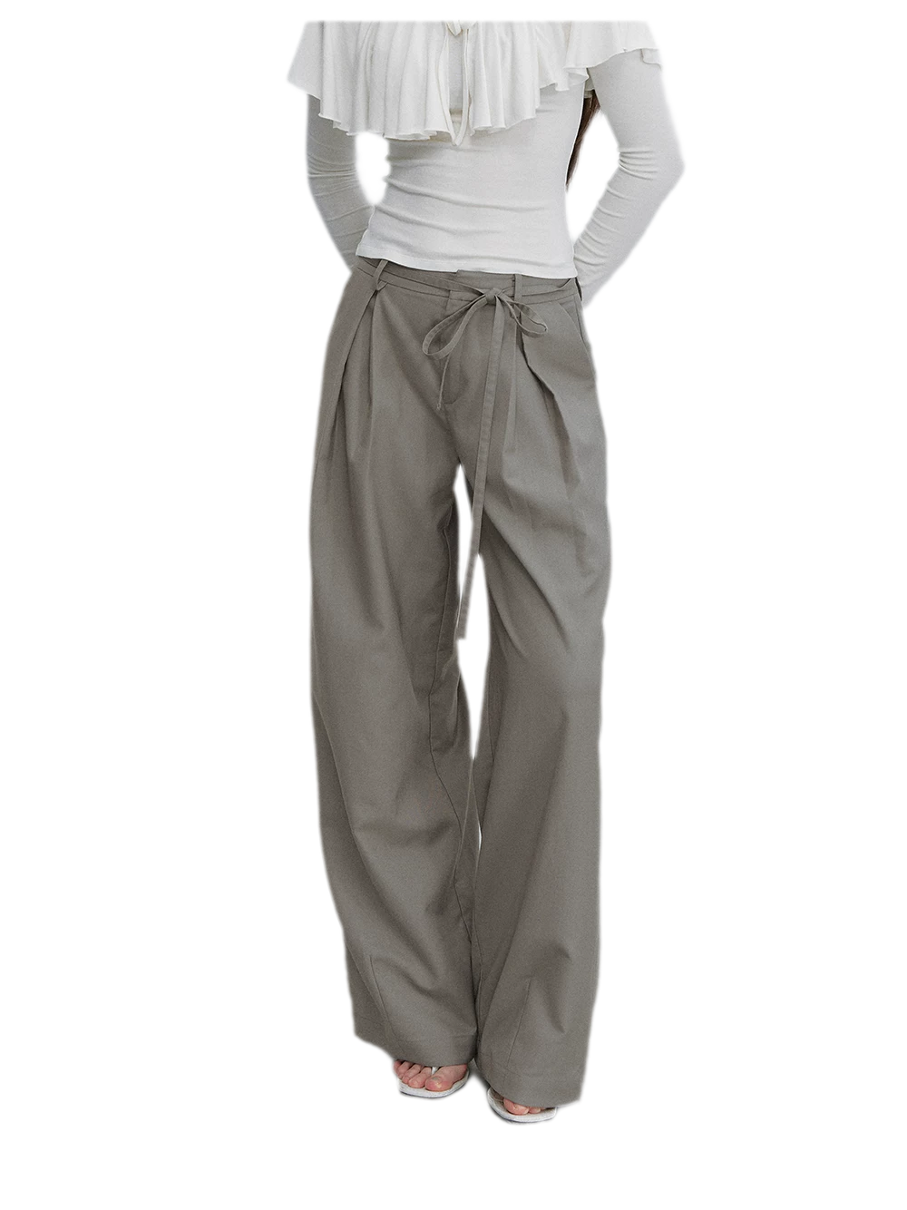 Bow Pleat Wide-Leg Pants