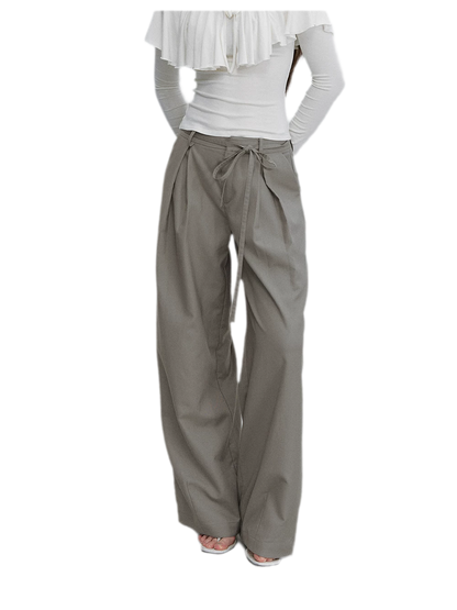 Bow Pleat Wide-Leg Pants