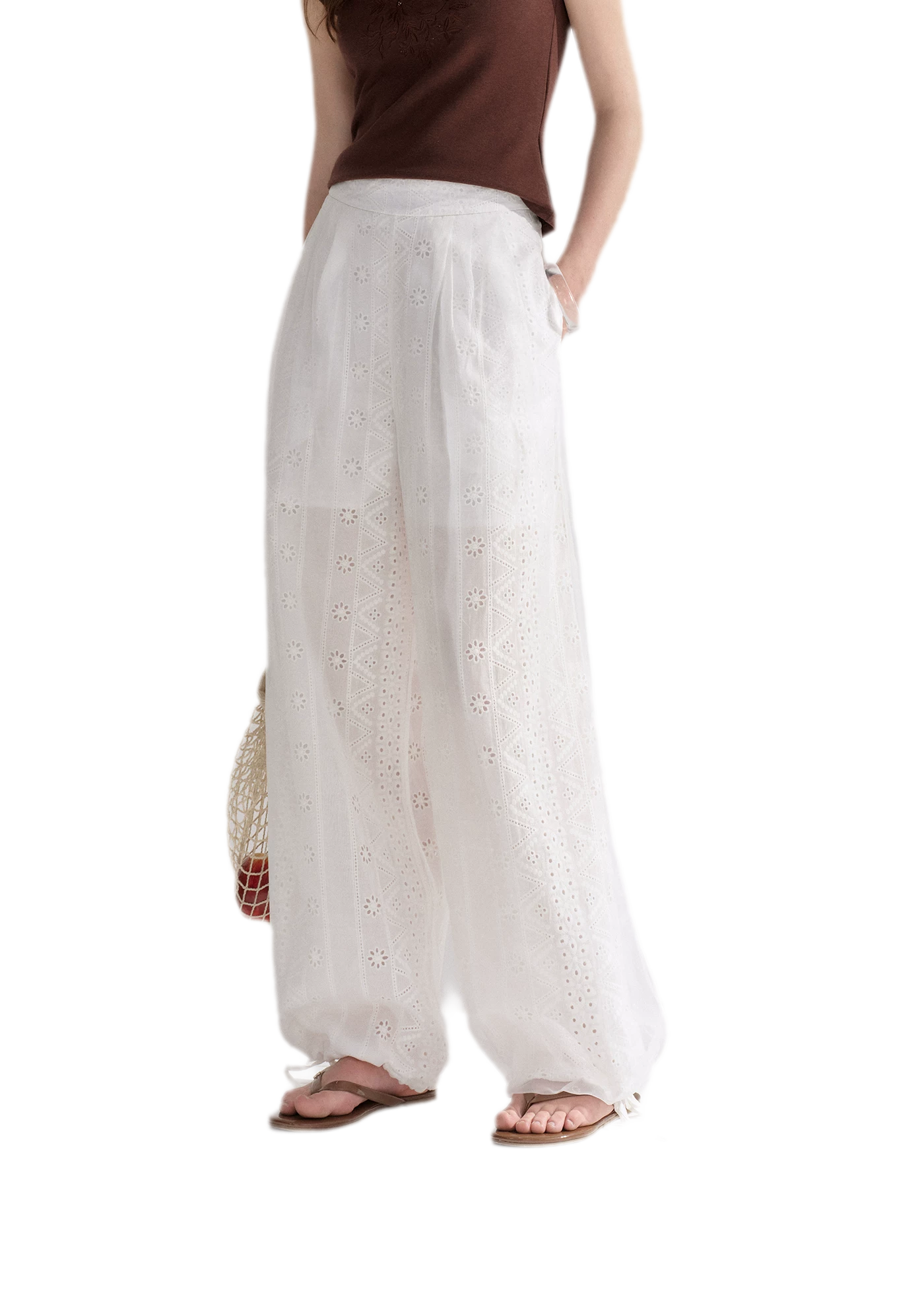 Sheer Eyelet Lantern Pants