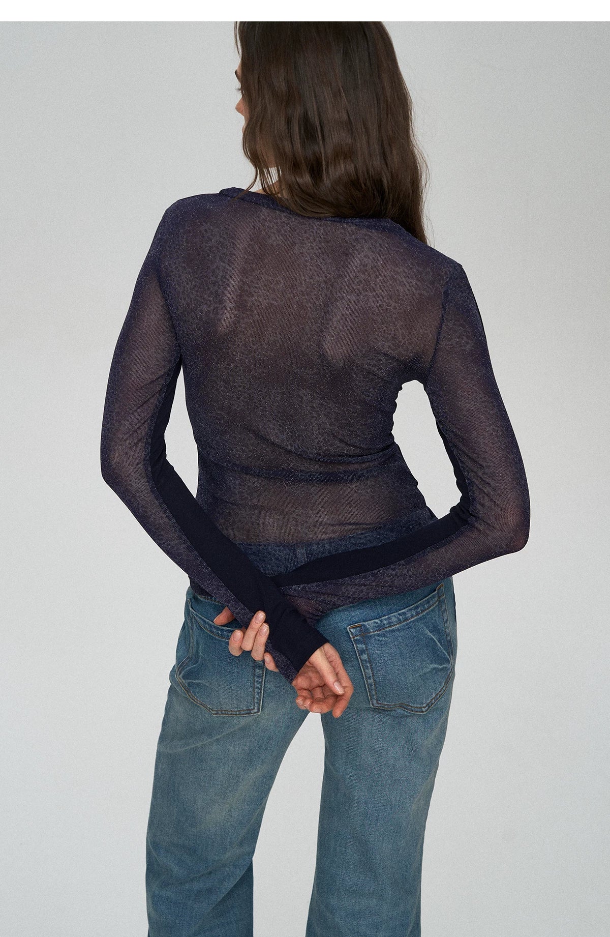 Wool Lyocell V-Neck Long Sleeve Top with Lace