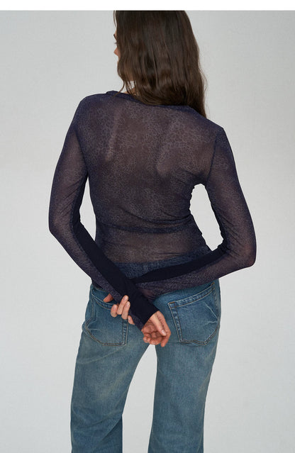 Wool Lyocell V-Neck Long Sleeve Top with Lace