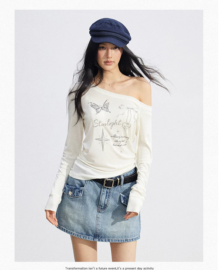 Asymmetric Off-Shoulder Sun Protection T-Shirt