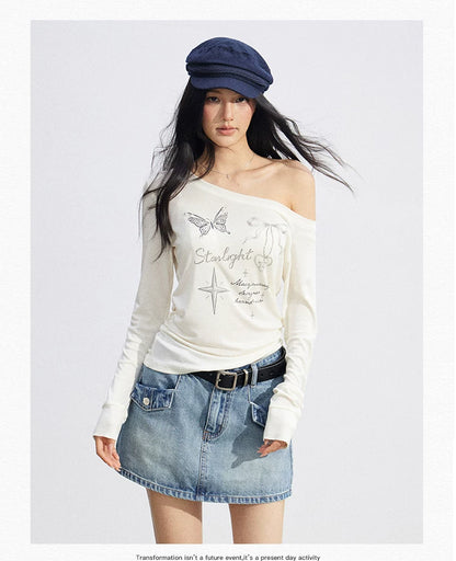 Asymmetric Off-Shoulder Sun Protection T-Shirt