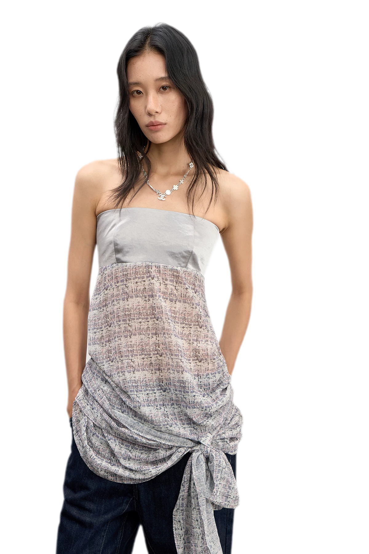 Satin Contrast Strapless Tie Top