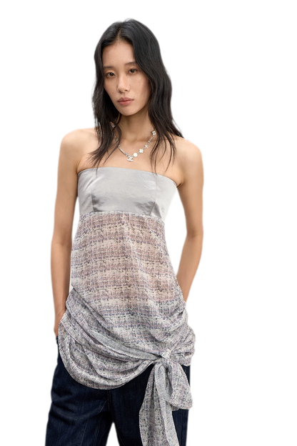 Satin Contrast Strapless Tie Top
