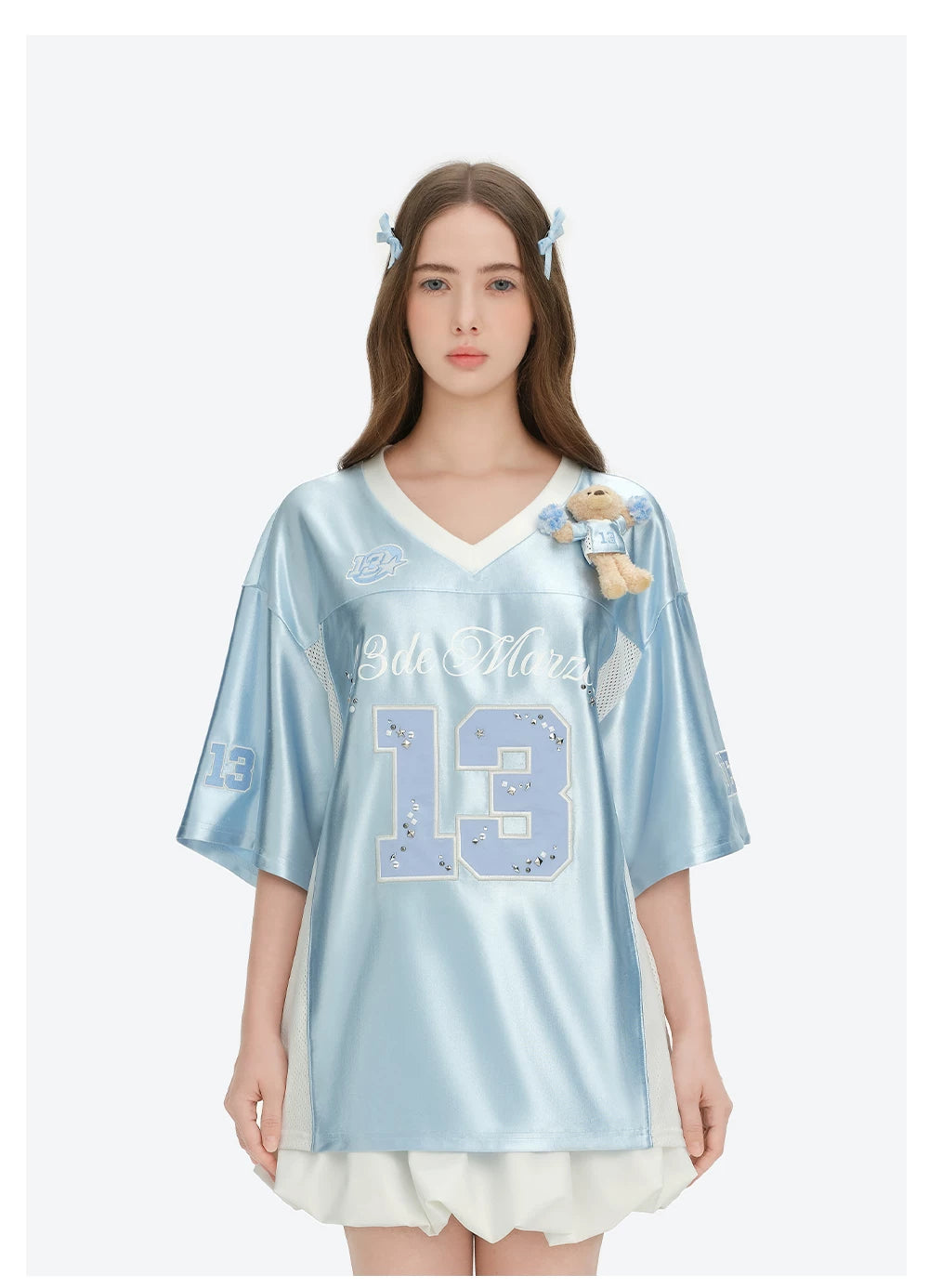 Satin V-Neck Short Sleeve T-Shirt