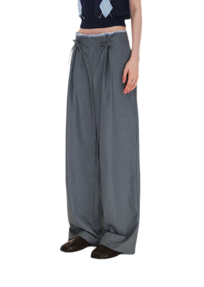 Plaid Lace Waistband Straight Pants