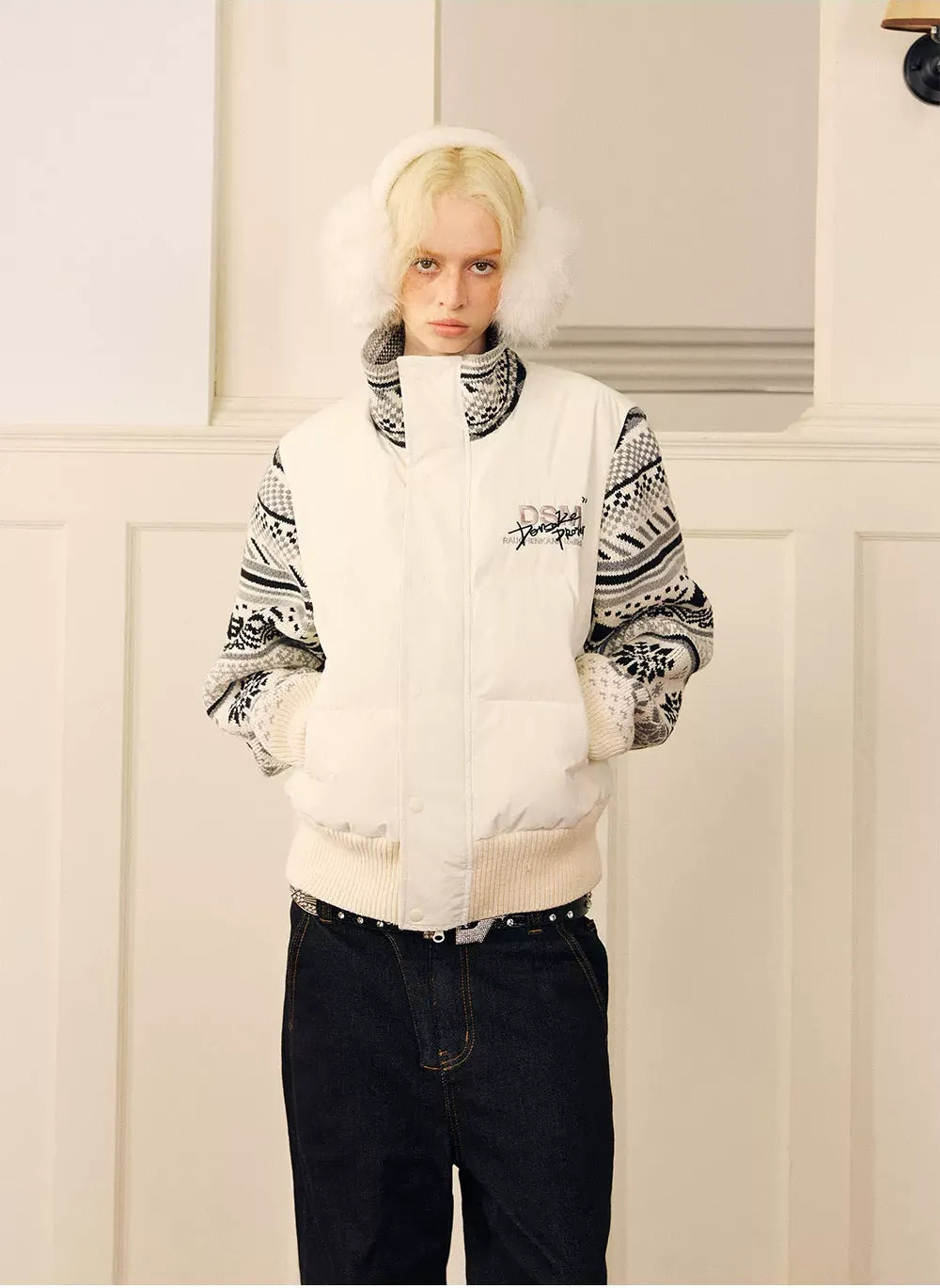 Contrast Fair Isle Down Jacket