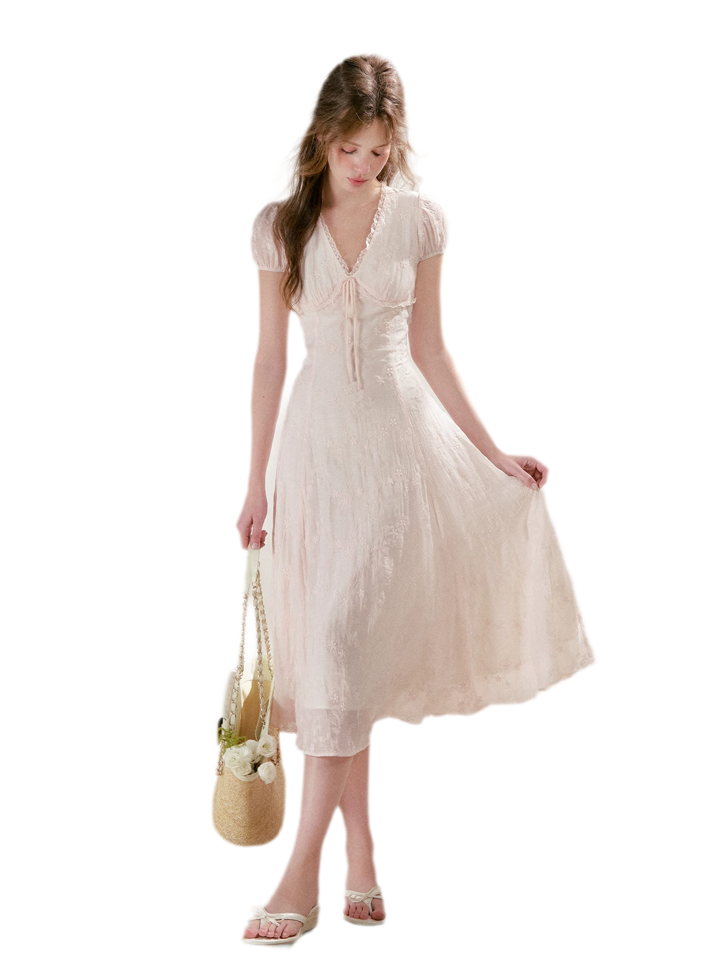Embroidered Lace Waist Midi Dress