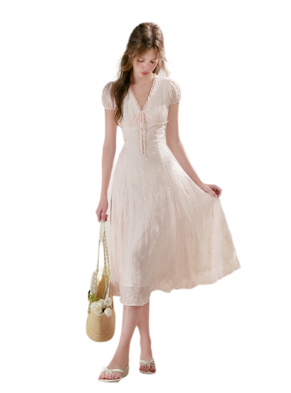 Embroidered Lace Waist Midi Dress