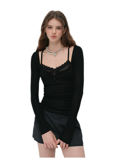 Lace Trim Fitted Top