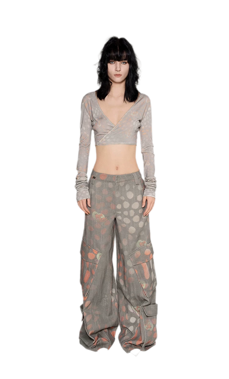 Printed Wide-Leg Cargo Pants