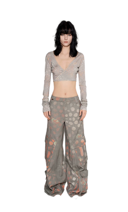 Printed Wide-Leg Cargo Pants