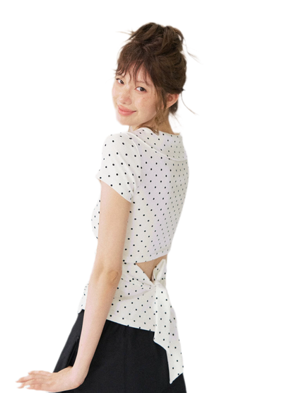 Polka Dot Tie Back T-Shirt