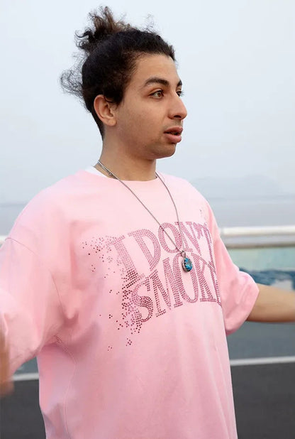 Street Style Rhinestone Logo Print T-Shirt
