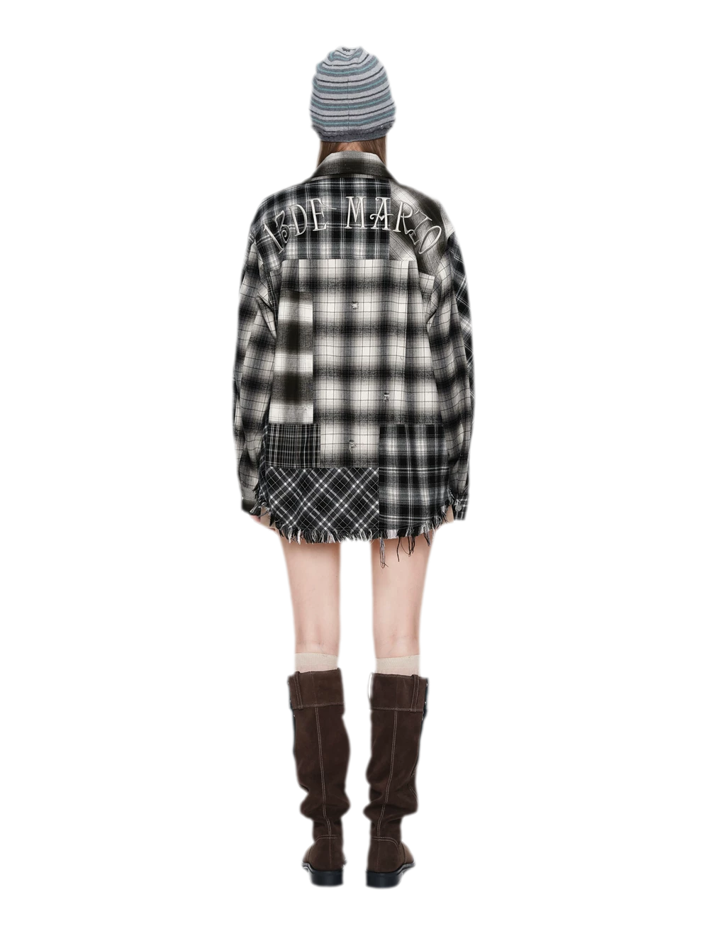 Distressed Patchwork Plaid Overshirt