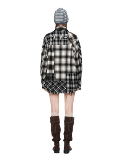 Distressed Patchwork Plaid Overshirt