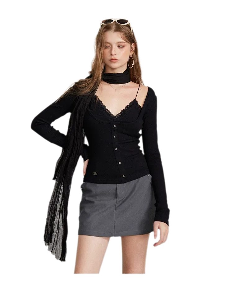Ribbed Lace Splice T-Shirt