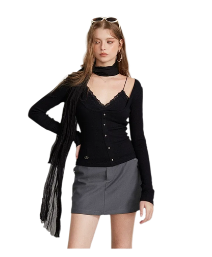 Ribbed Lace Splice T-Shirt