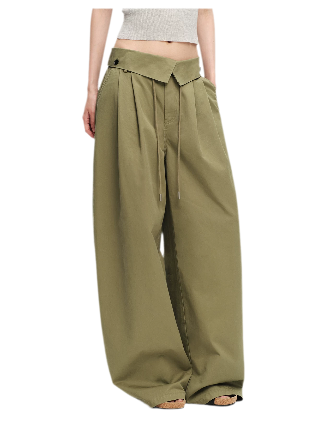 Washed Cross-Waistband Wide-Leg Pants