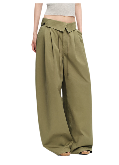 Washed Cross-Waistband Wide-Leg Pants