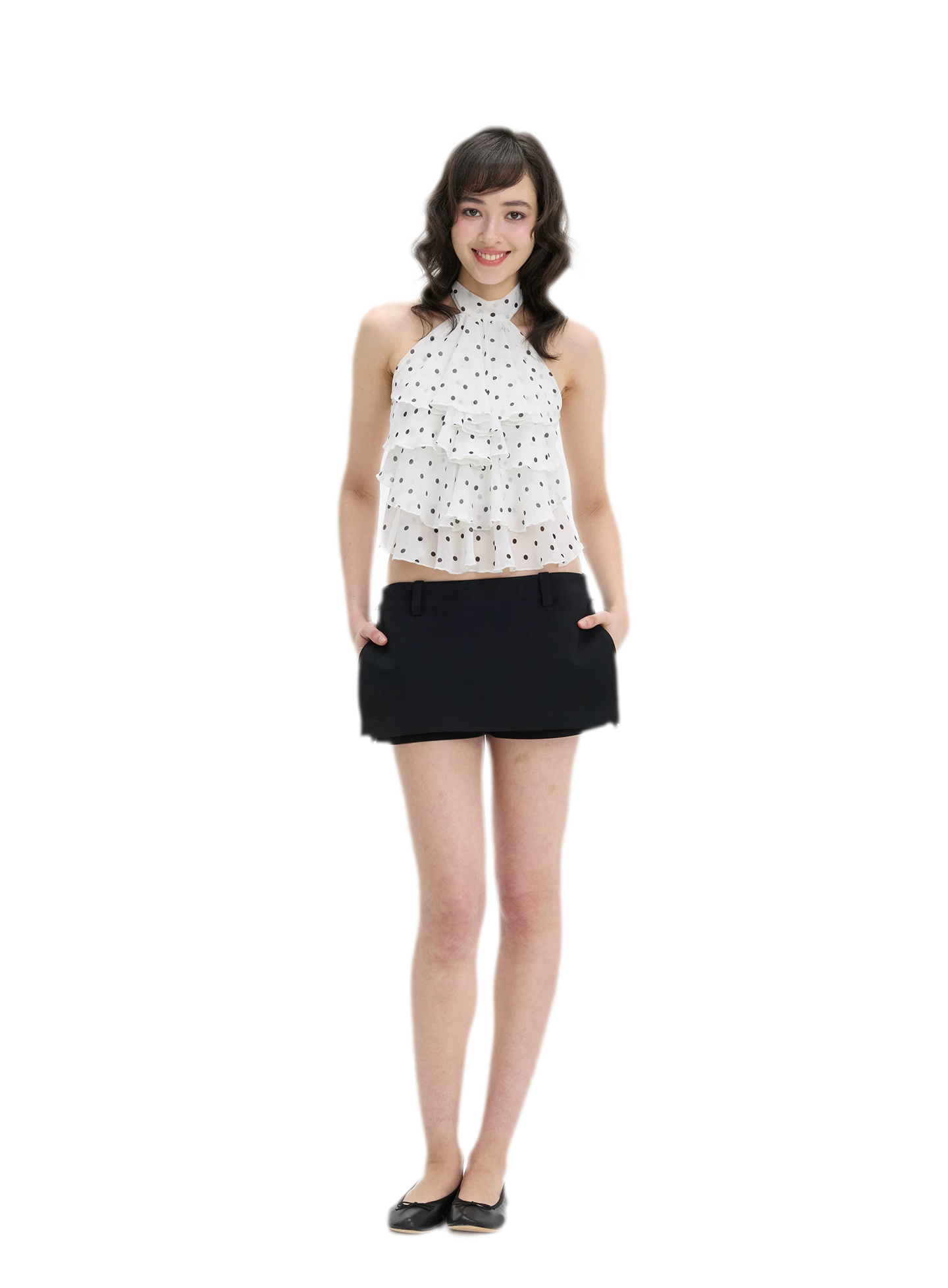 Polka-Dot Ruffle Halter Top