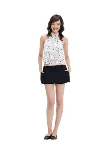 Polka-Dot Ruffle Halter Top