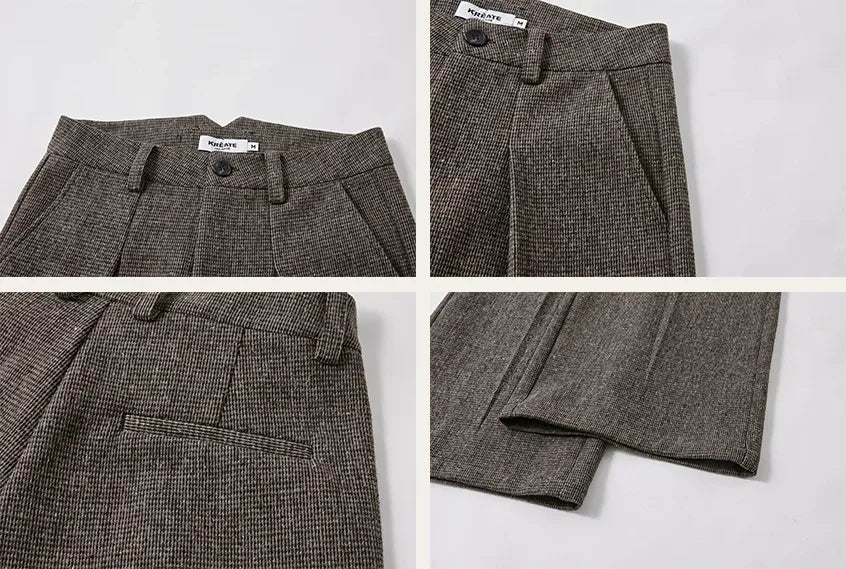 500G Houndstooth Pleated Wide-Leg Pants