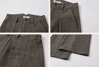 500G Houndstooth Pleated Wide-Leg Pants