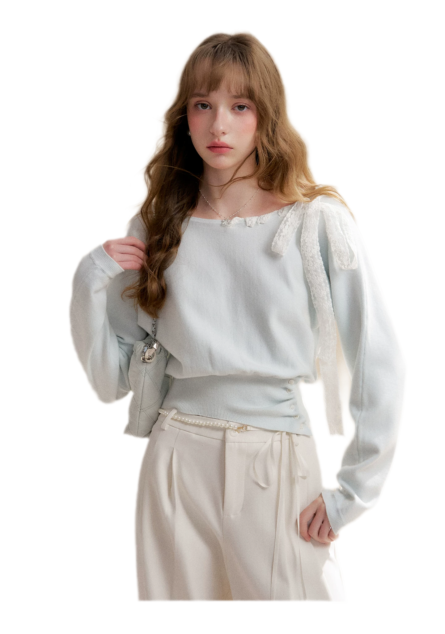 Lace Strap Shoulder Knit Top