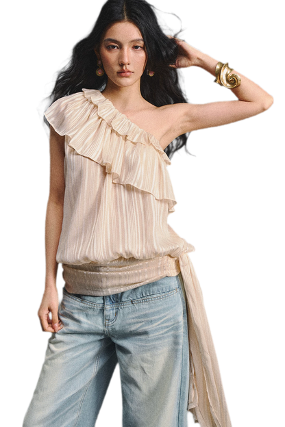 Asymmetric Ruffle Shoulder Top