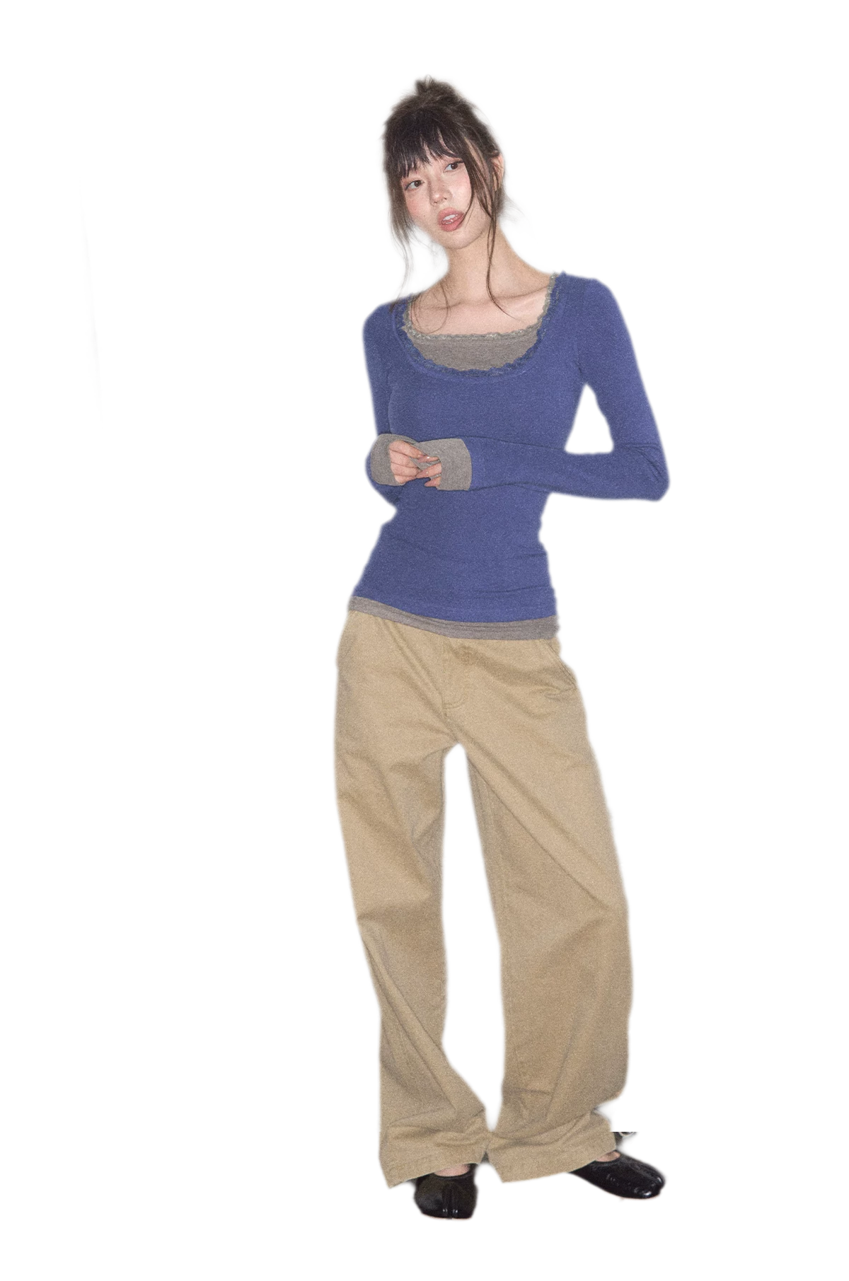 Mehrlagiges Stricktop mit Spitzenbesatz