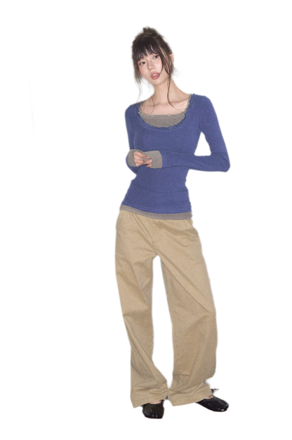 Mehrlagiges Stricktop mit Spitzenbesatz