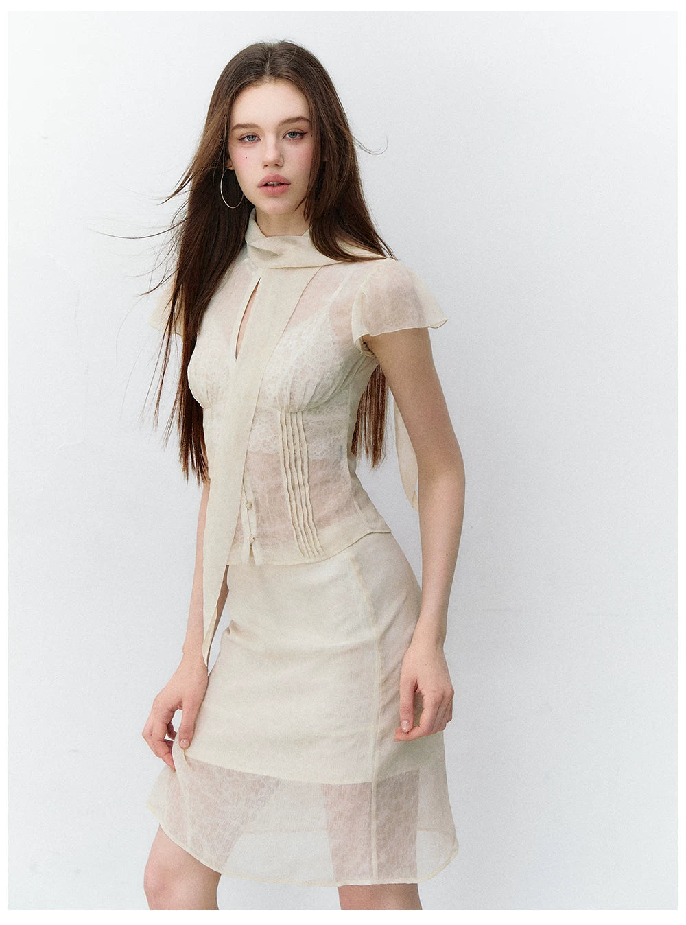 Romantic Tie-Dye Chiffon Short Sleeve Cardigan &amp; Skirt