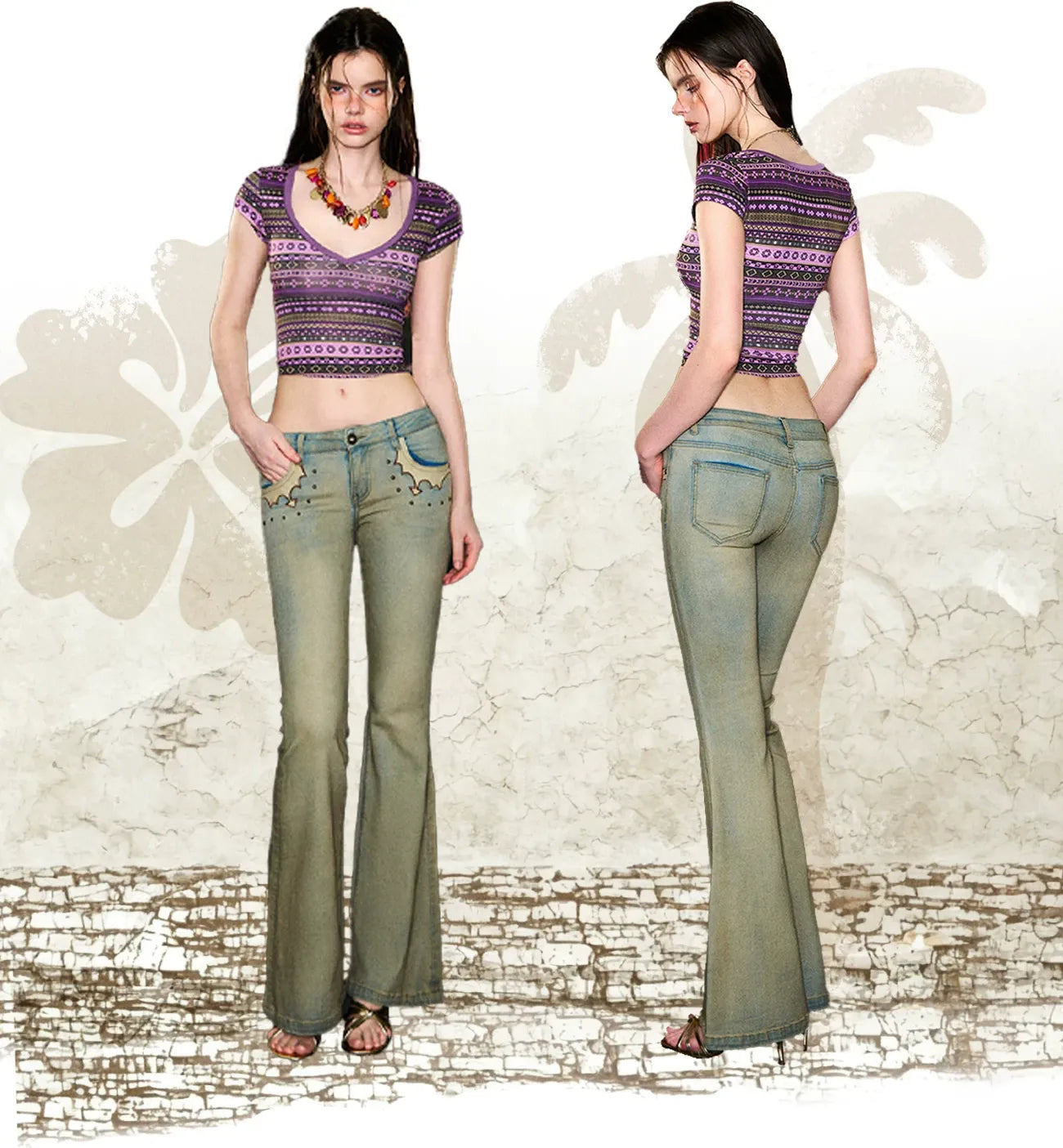 Ethnic Print Cropped T-Shirt